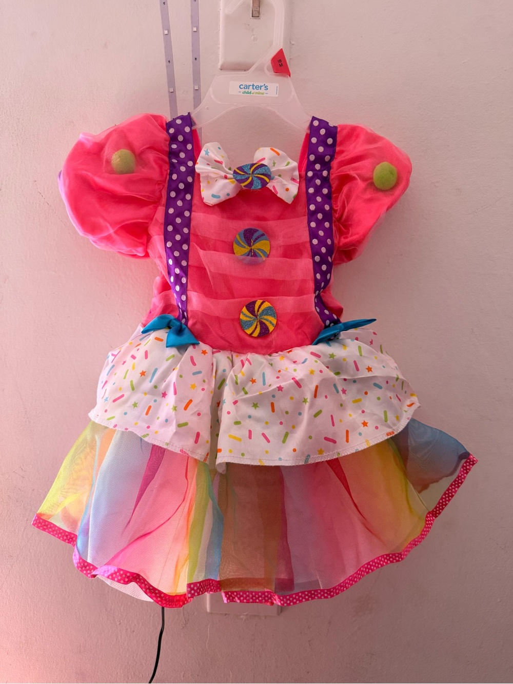 Carter's Bright Pink Rainbow Sprinkle Candy Dress Costume